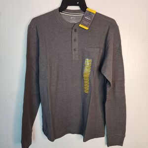 Members Mark Mens Thermal Henley Shirt Charcoal Grey Heather Long Sleeve‎ Medium